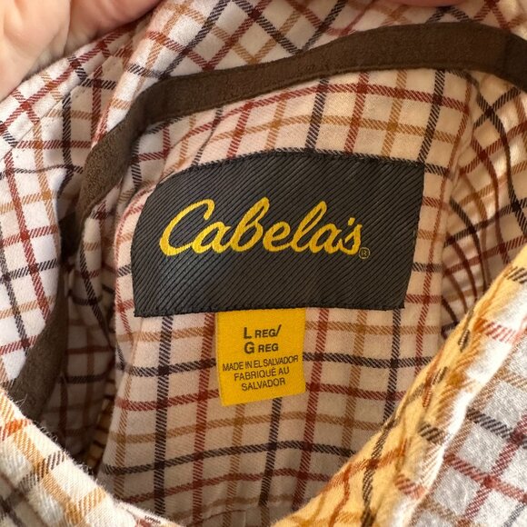 Cabela's Casual Button Down Mens Lrg White Multicolor Plaid Dressy Flannel Shirt - Picture 6 of 6